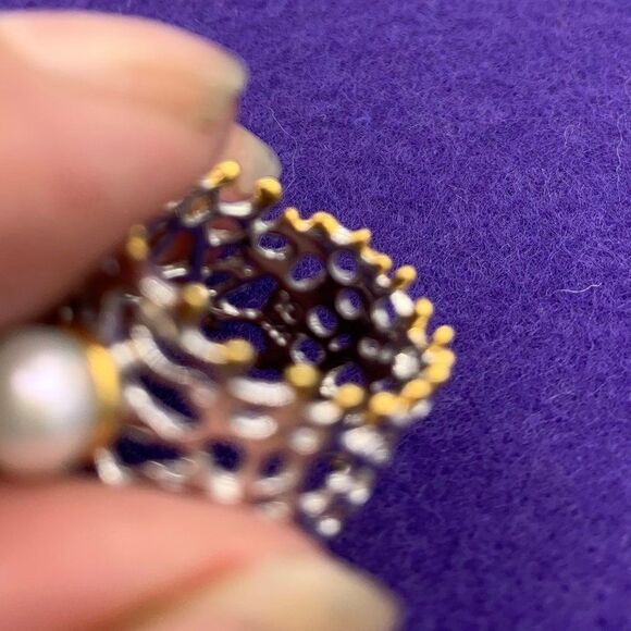 Ring, solid sterling, real pearl, 22 K gold, sz 7,8, cigar band, hand made, NWOT - Picture 5 of 16